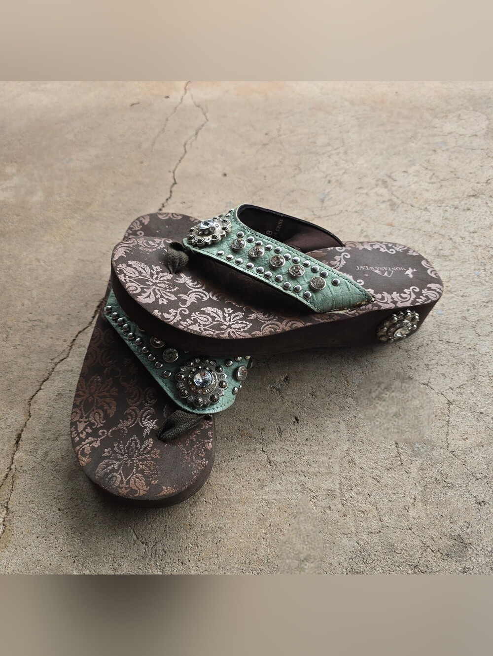 vtg y2k mcbling Grunge platform teal sandals